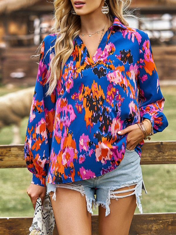Printed shirt's loose temperament commuting long-sleeved top