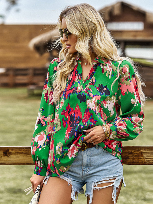 Printed shirt's loose temperament commuting long-sleeved top