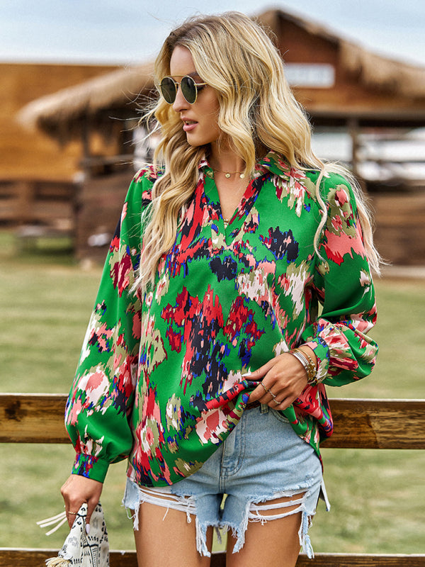 Printed shirt's loose temperament commuting long-sleeved top