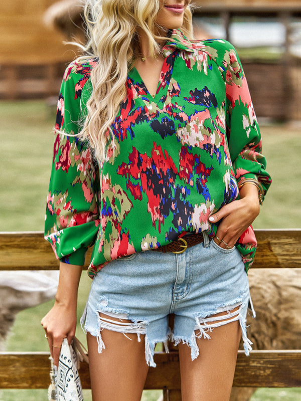 Printed shirt's loose temperament commuting long-sleeved top