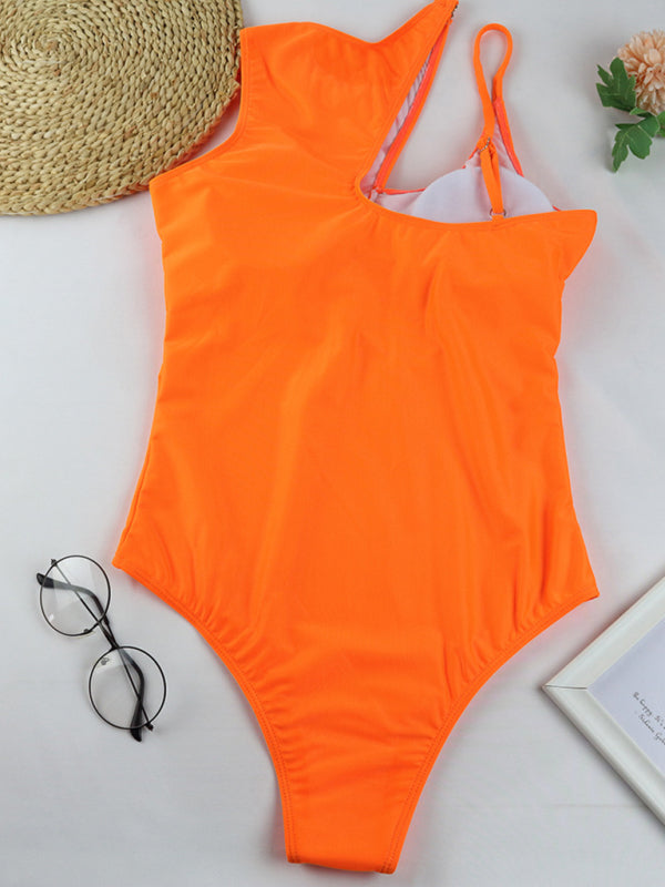 Hollow multicolor one shoulder swimsuit