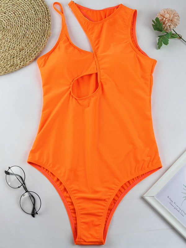 Hollow multicolor one shoulder swimsuit