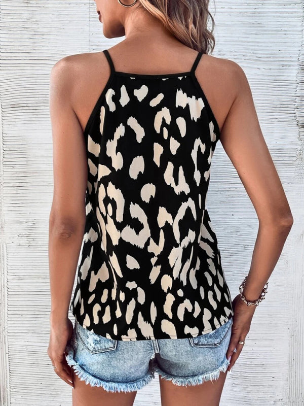 V-neck leopard print stitching solid color camisole top