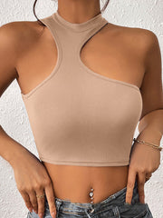Gestricktes, asymmetrisches Crop-Tanktop für Damen mit Rundhalsausschnitt 