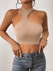 Gestricktes, asymmetrisches Crop-Tanktop für Damen mit Rundhalsausschnitt 