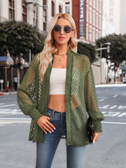 Lässiges, einfarbiges, lockeres Jacquard-Cardigan-Oberteil für Damen 