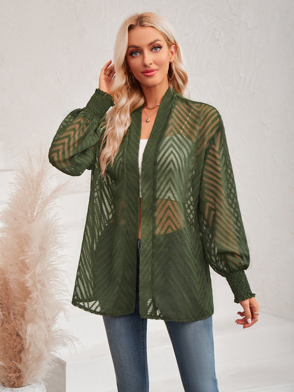 Lässiges, einfarbiges, lockeres Jacquard-Cardigan-Oberteil für Damen 