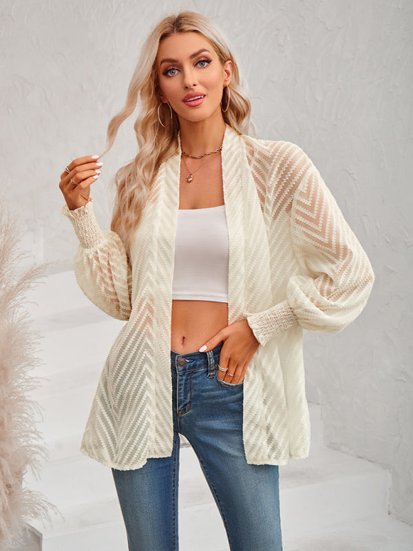 Lässiges, einfarbiges, lockeres Jacquard-Cardigan-Oberteil für Damen 