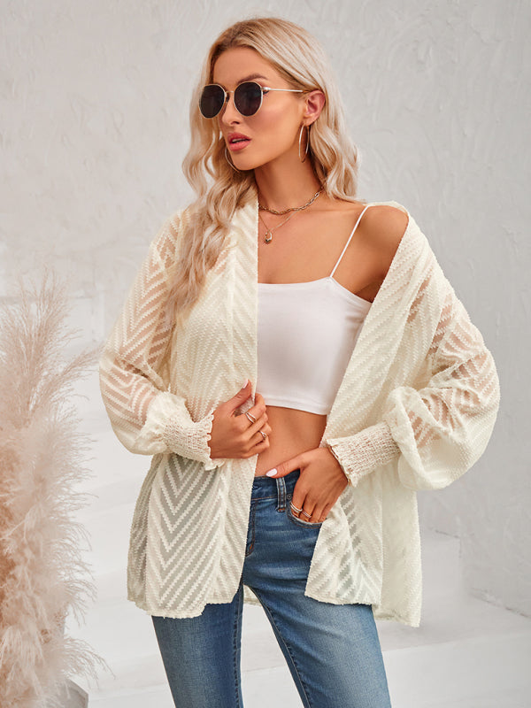 Lässiges, einfarbiges, lockeres Jacquard-Cardigan-Oberteil für Damen 