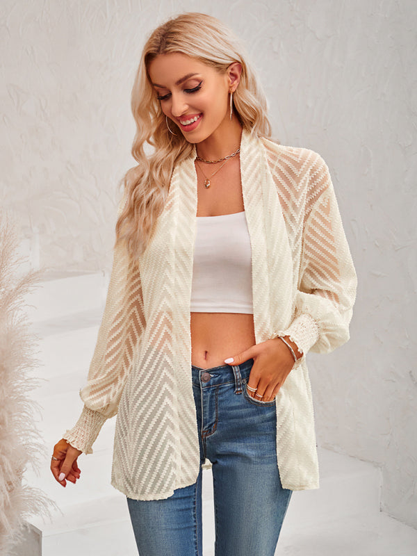 Lässiges, einfarbiges, lockeres Jacquard-Cardigan-Oberteil für Damen 