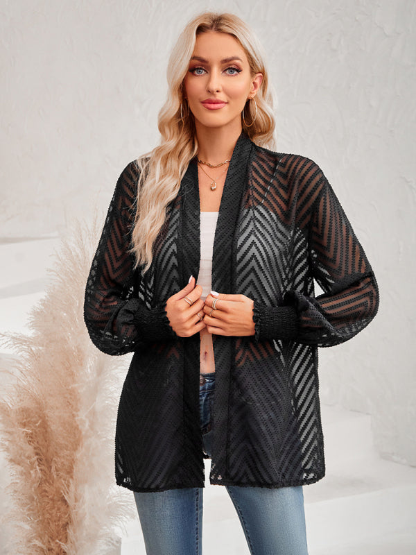 Lässiges, einfarbiges, lockeres Jacquard-Cardigan-Oberteil für Damen 