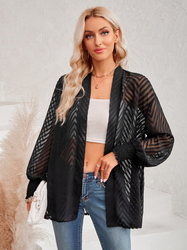 Lässiges, einfarbiges, lockeres Jacquard-Cardigan-Oberteil für Damen 