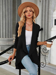 Damen Langarm Cardigan Top mit lockerem Kragen und Strickjacke 