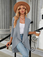 Damen Langarm Cardigan Top mit lockerem Kragen und Strickjacke 