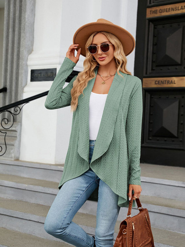 Damen Langarm Cardigan Top mit lockerem Kragen und Strickjacke 