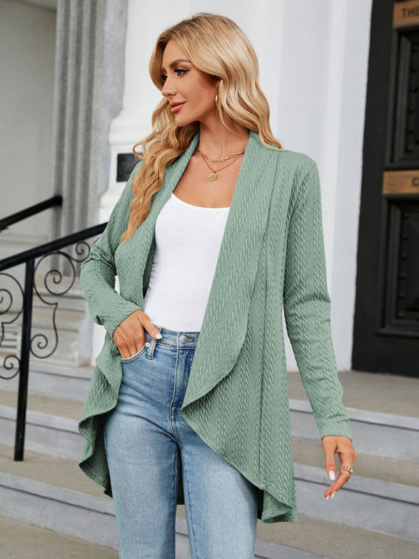 Damen Langarm Cardigan Top mit lockerem Kragen und Strickjacke 