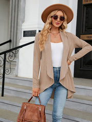 Damen Langarm Cardigan Top mit lockerem Kragen und Strickjacke 