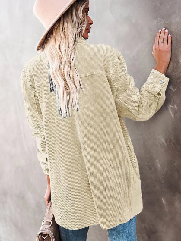 Women's Corduroy Lapel Button Loose Casual blouse