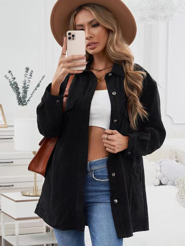 Women's Corduroy Lapel Button Loose Casual blouse