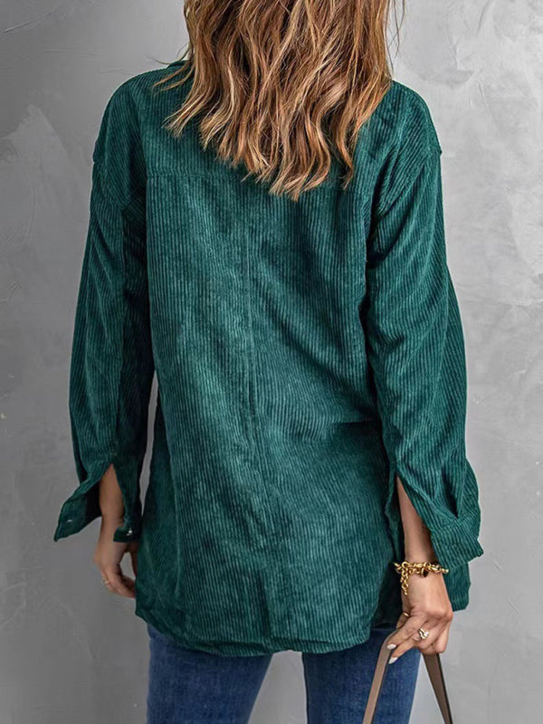 Women's Corduroy Lapel Button Loose Casual blouse