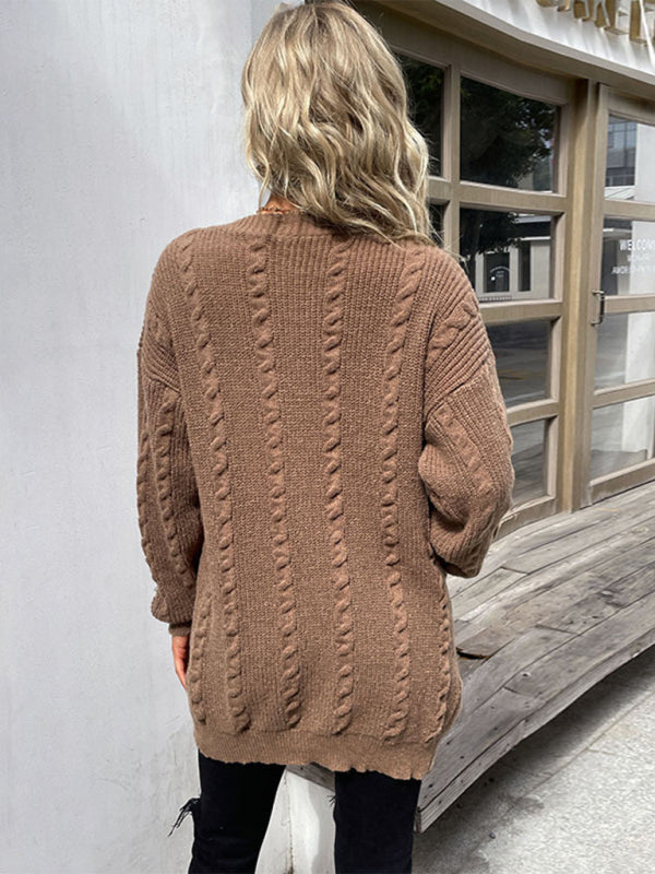 Women's Long Sleeve Solid Color Twist Sweater Cardigan