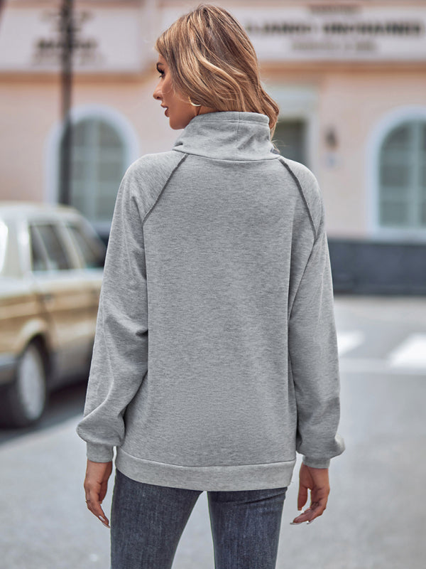 Sweat-shirt ample à col montant et cordon de serrage 
