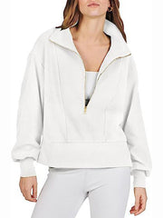 Women's Loose Zipper Neck Long Sleeve Sweatshirt Top