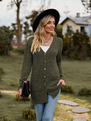 Gebürstete, narbige, einfarbige Langarm-Strickjacke 