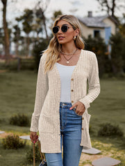 Gebürstete, narbige, einfarbige Langarm-Strickjacke 