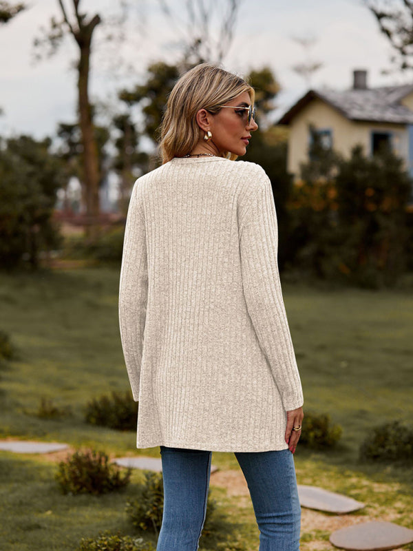 Gebürstete, narbige, einfarbige Langarm-Strickjacke 