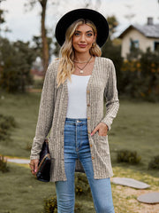 Gebürstete, narbige, einfarbige Langarm-Strickjacke 