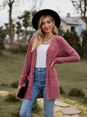 Gebürstete, narbige, einfarbige Langarm-Strickjacke 