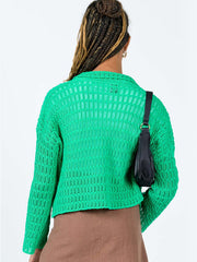Damen Strickjacke mit Knopf-Revers und hohlen Langarm 