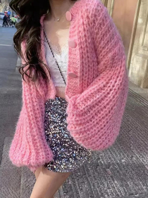 women's long sleeve sweater buttoned cardigan jacket