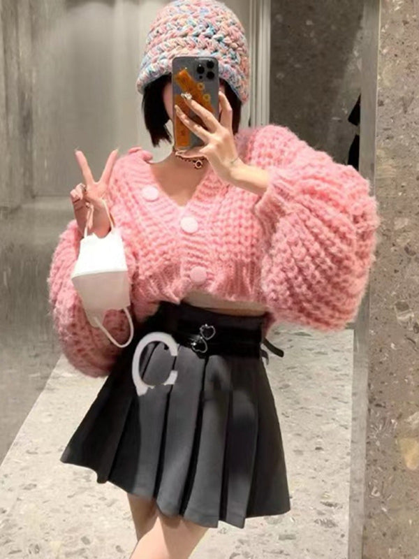 women's long sleeve sweater buttoned cardigan jacket