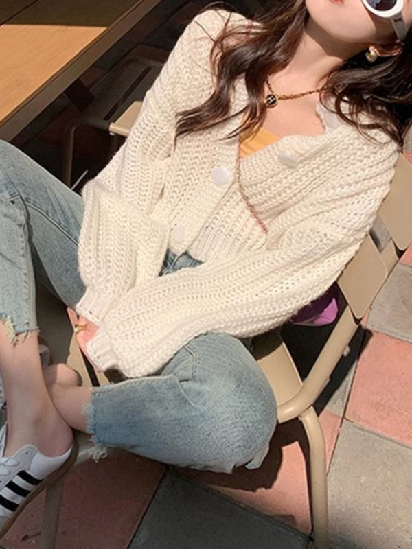 women's long sleeve sweater buttoned cardigan jacket