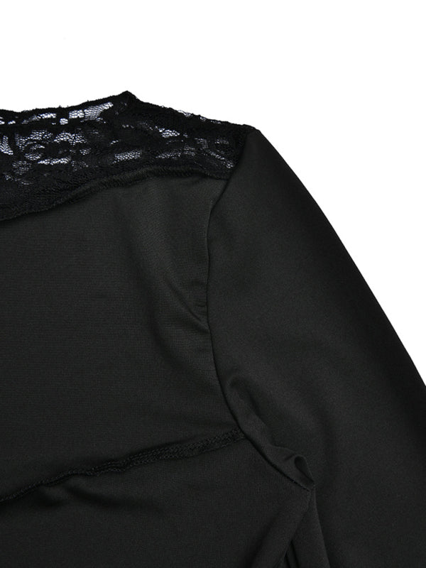 Women's lace patchwork long sleeve top