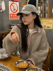 zipper lapel loose knit sweater