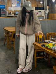 zipper lapel loose knit sweater