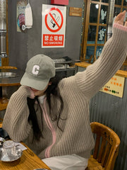 zipper lapel loose knit sweater
