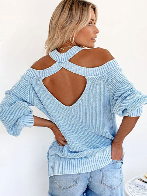 schulterfreier Pullover in Übergröße, Strickpullover