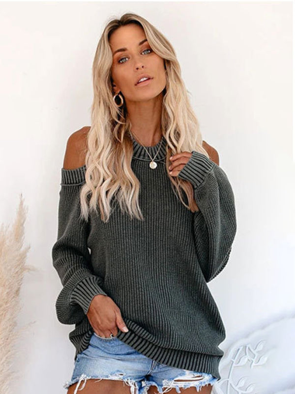 schulterfreier Pullover in Übergröße, Strickpullover