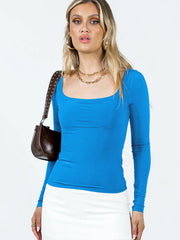 Feminines Langarm-Stricktop mit U-Ausschnitt 