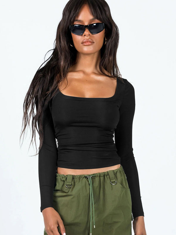Feminines Langarm-Stricktop mit U-Ausschnitt 
