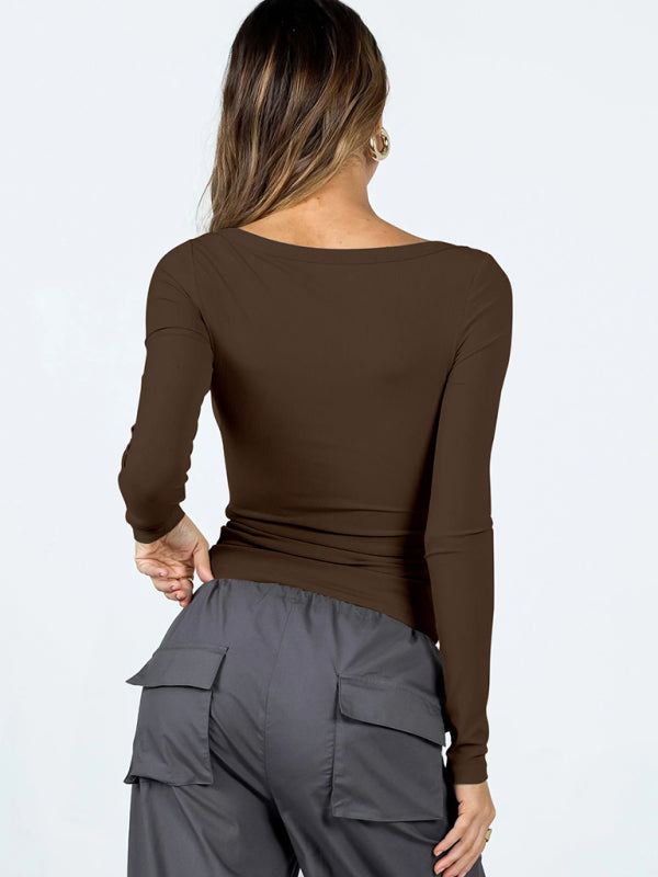 Feminines Langarm-Stricktop mit U-Ausschnitt 