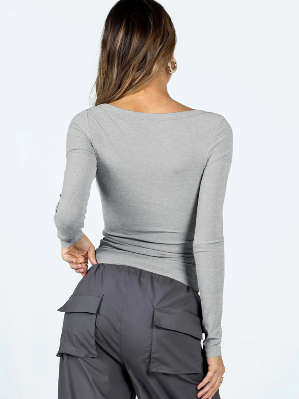 Feminines Langarm-Stricktop mit U-Ausschnitt 