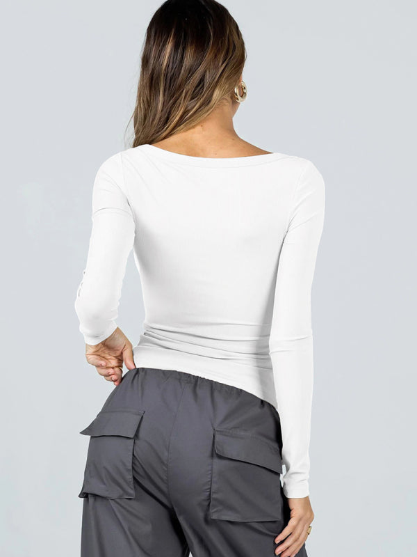 Feminines Langarm-Stricktop mit U-Ausschnitt 