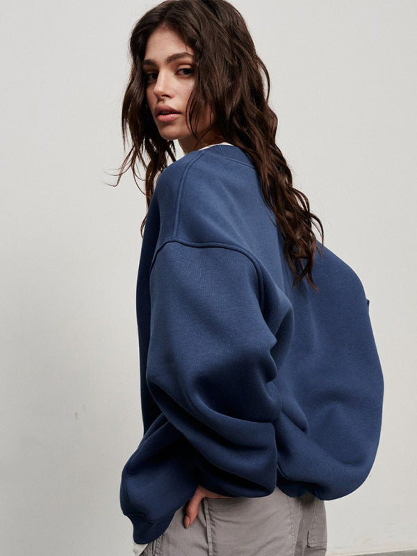 Feminine Round neck polar fleece loose sweatshirt