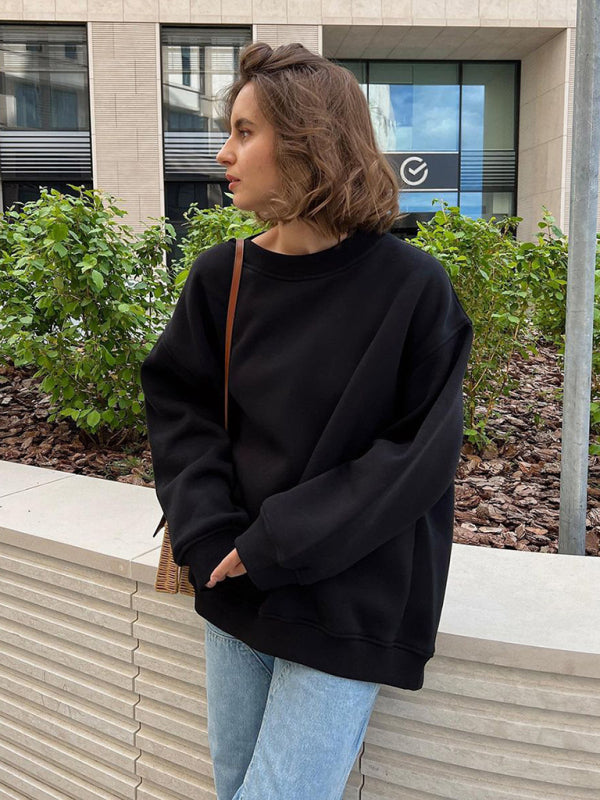 Feminine Round neck polar fleece loose sweatshirt