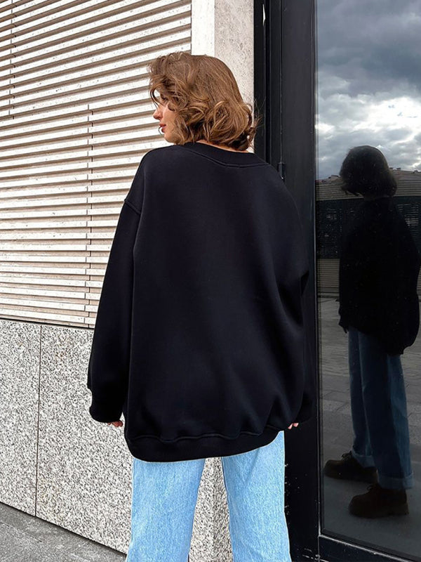 Feminine Round neck polar fleece loose sweatshirt
